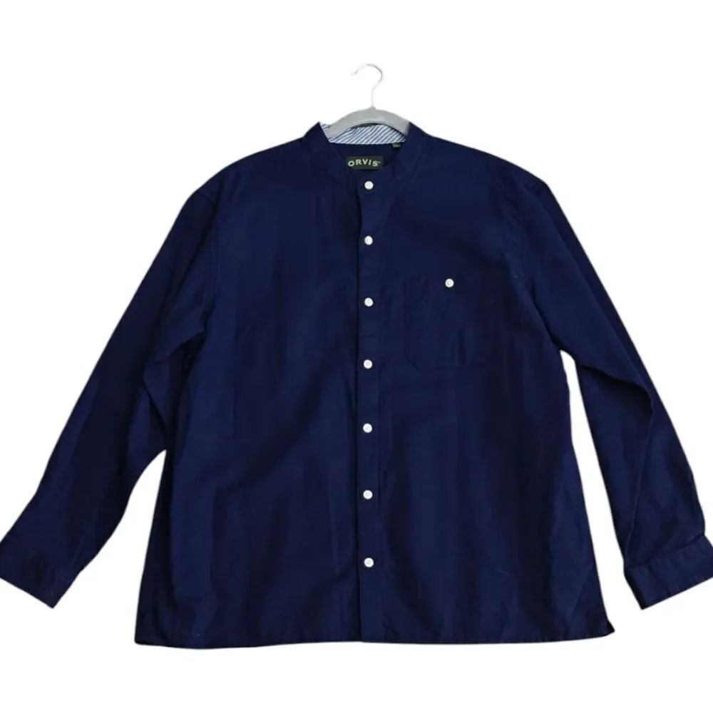 NWOT Orvis Navy Blue Linen Cotton Blend Casual Button Down Shirt Size L